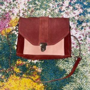 Sézane Tiger genuine leather suede crossbody bag in Blush Nails